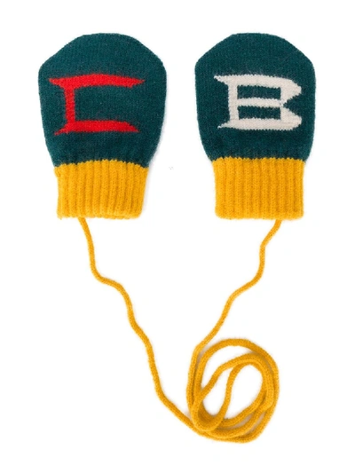 Bobo Choses Babies' Logo Knit Mittens In Green