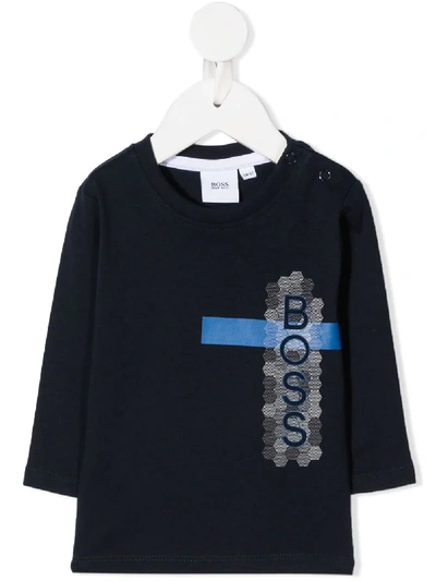 Hugo Boss Babies' Logo-print Cotton Sweatshirt In Blue