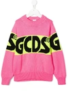 Gcds Intarsia Wool Blend Knit Sweater In Pink