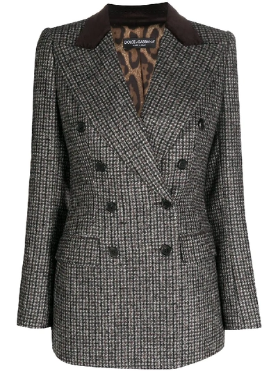 Dolce & Gabbana Checked Double-breasted Blazer In Grey