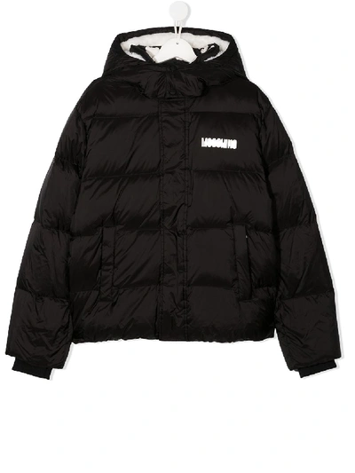 Moschino Kids' Padded Logo Print Jacket In Black