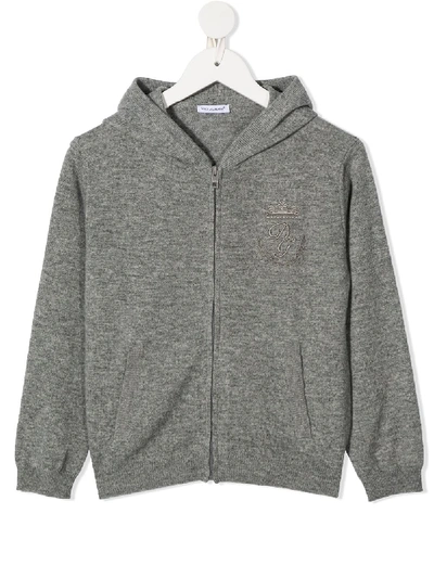 Dolce & Gabbana Kids' Logo Embroidery Zipped Hoodie In Grey