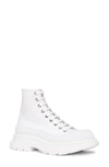 Alexander Mcqueen Tread Slick Canvas And Rubber Exaggerated-sole Ankle Boots In White Silver