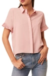 FRENCH CONNECTION FRILL SLEEVE CREPE BUTTON-UP SHIRT,72NSL
