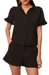 FRENCH CONNECTION FRILL SLEEVE CREPE BUTTON-UP SHIRT,72NSL