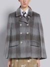 THOM BROWNE THOM BROWNE MEDIUM GREY HAIRY MOHAIR BUFFALO CHECK DOUBLE BREASTED HIGH BREAK CAPE,FOC516A0632414831631