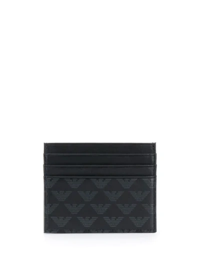 Emporio Armani Black And Grey Card Holder With All Over Monogram Print