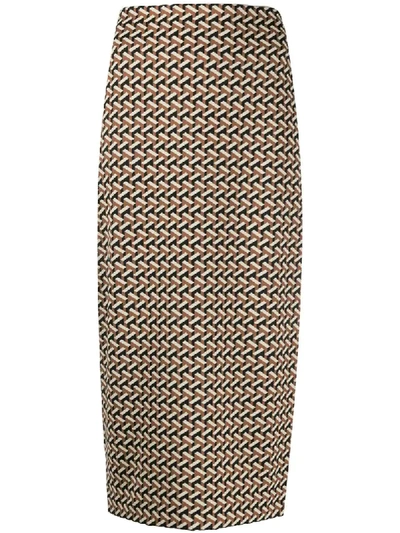 Diane Von Furstenberg Geometric Print Pencil Skirt In Brown