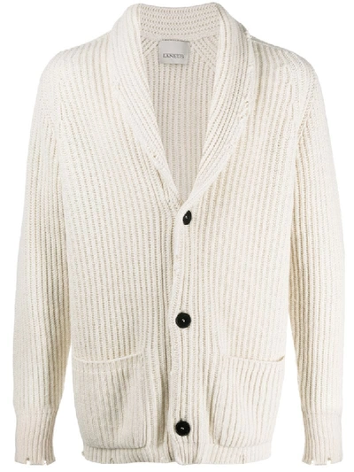 Laneus Knitted Cardigan In Destroyed-look In White