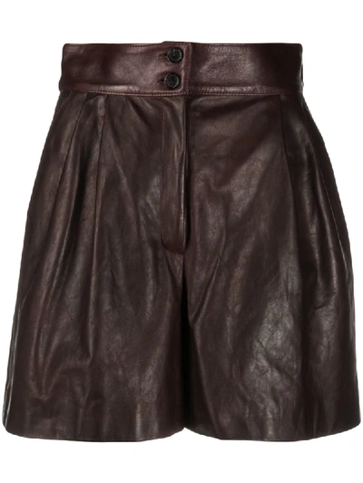 Dolce & Gabbana Pleated Leather Shorts In Brown