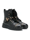 YOUNG VERSACE BUCKLE-EMBELLISHED COMBAT BOOTS