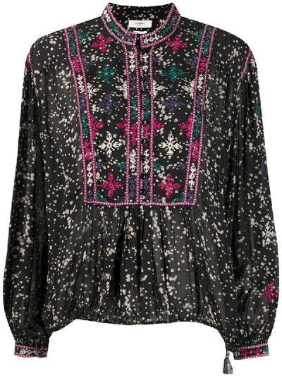 Isabel Marant Étoile Embroidered Floral-print Blouse In Black