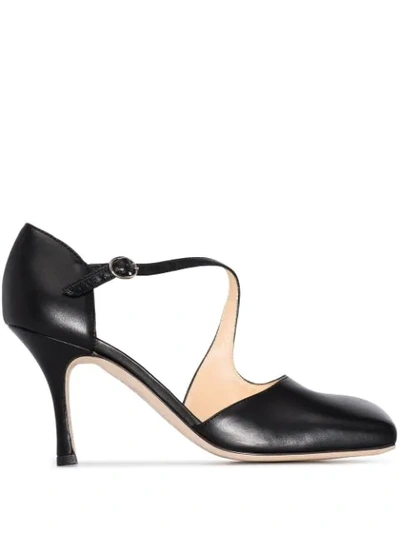 A.w.a.k.e. Black Mary 80 Asymmetric Leather Sandals