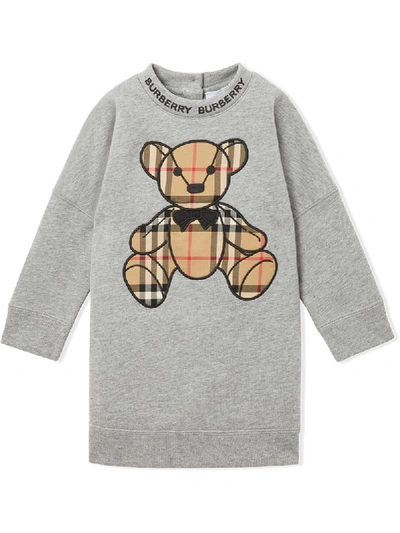 Burberry Babies' Bear Print Cotton Sweat Dress In Grey