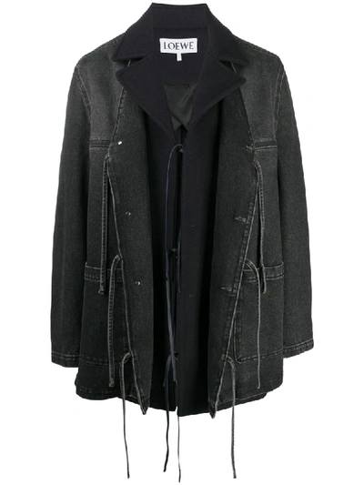 Loewe Denim Double Layer Coat In Black