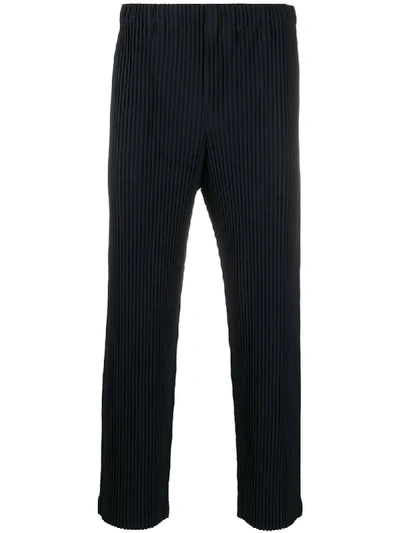 Issey Miyake Ribbed Straight Leg Trousers In Blue