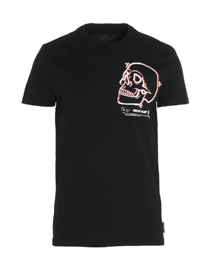Philipp Plein Outline Skull Cotton T-shirt In Black