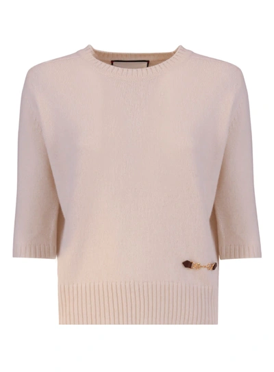 Gucci Cashmere Top With Horsebit In Bianco