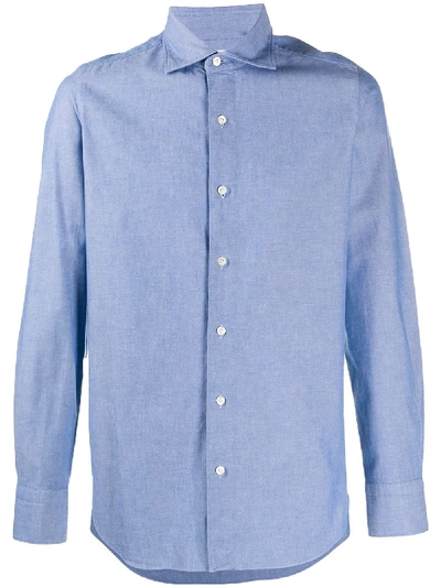 Finamore 1925 Napoli Pointed Collar Cotton Shirt In Blue