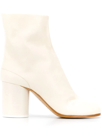 Maison Margiela 80mm Tabi Vintage Leather Ankle Boots In White