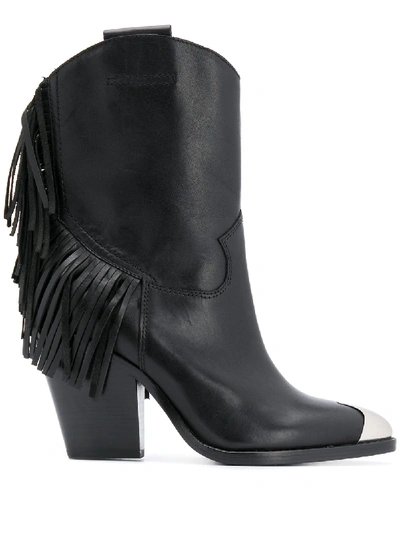 Ash Elison Fringed Boots In Black