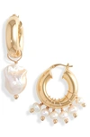 ELIOU ELIOU ENZO MISMATCHED BAROQUE PEARL CHARM HOOPS,ENZO EARRINGS