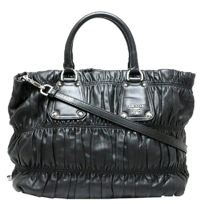 Pre-owned Prada Black Leather Gathered Satchel Bag