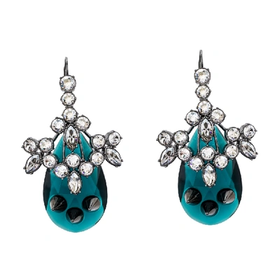 Pre-owned Mawi Crystal Embellished Spike Motif Black Tone Long Drop Earrings In Blue