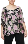 ALEX EVENINGS FLORAL SCOOP NECK BLOUSE,8475866