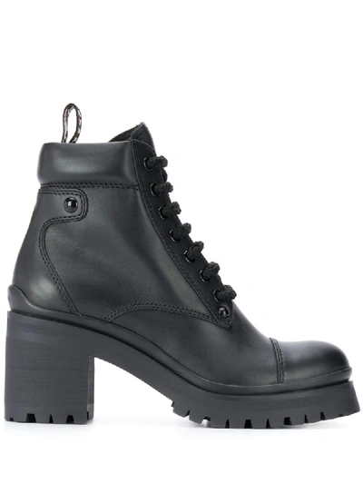 Miu Miu Lace-up Hiking Boots In Black