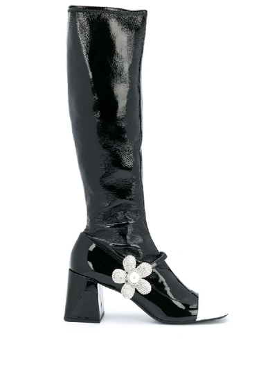Miu Miu Colour Block Knee-length Boots In Black