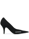 Balenciaga Logo Detail Pointed Toe Pumps In Black
