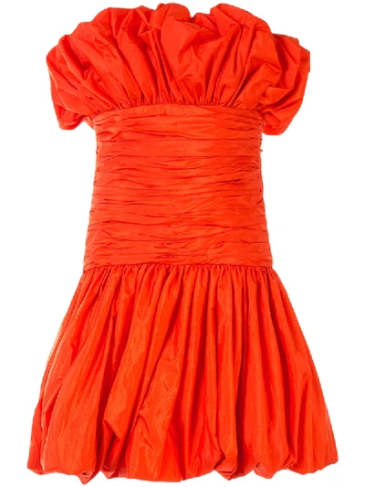 Carolina Herrera Ruched Strapless Mini Dress In Red