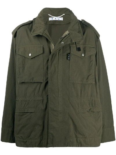 Off-white Hooded Arrows-print Jacket In Green