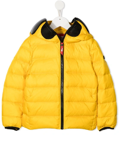 Ai Riders On The Storm Kids' Mask-hood Down Jacket In Yellow
