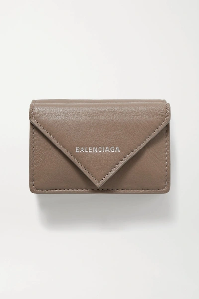 Balenciaga Papier Mini Printed Textured-leather Wallet In Tan
