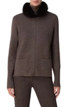 AKRIS ZIP CASHMERE CARDIGAN WITH REMOVABLE GENUINE SABLE FUR COLLAR,804301222803