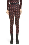 Marine Serre Crescent Print Jersey Leggings In Black With Red Print