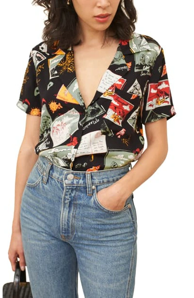 Reformation Cuba Print Blouse In Postcards