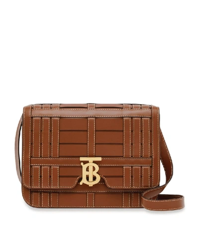 Burberry Medium Woven Leather Tb Bag In Brown