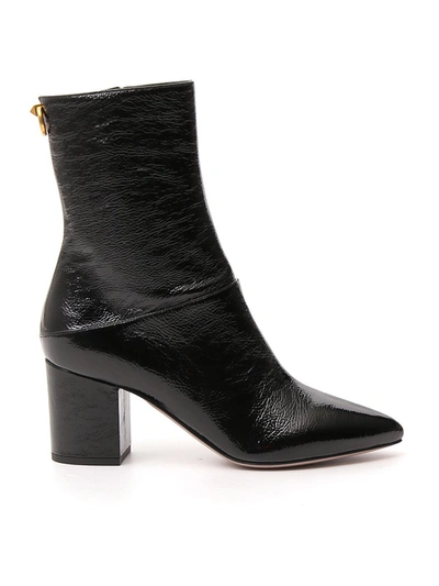 Valentino Garavani Embellished Glossed-leather Ankle Boots In Black