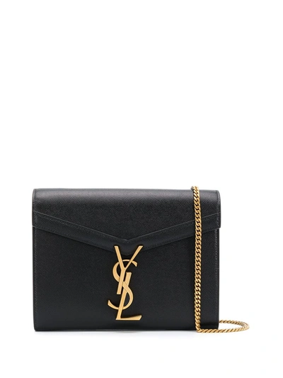 Saint Laurent Cassandra Leather Wallet On A Chain In Black