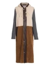 PLAN C Colorblock Shearing Knit-Sleeve Coat