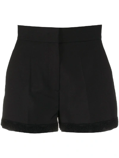 Msgm Lace-trim Wool Shorts In Black