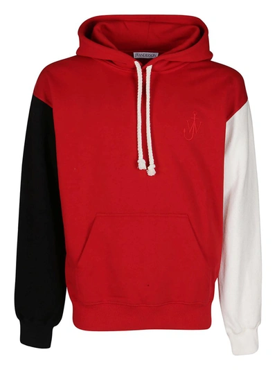 Jw Anderson Logo Embroidered Cotton Jersey Hoodie In Pillarbox Red