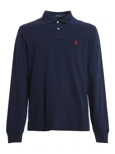 Polo Ralph Lauren Long-sleeve Stretch-cotton Polo Shirt In Dark Blue