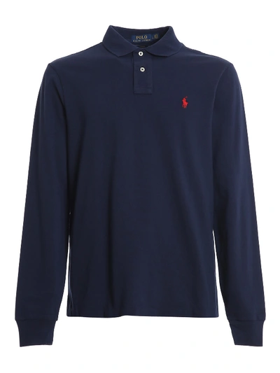 Polo Ralph Lauren Pony Embroidered Long-sleeved Polo Shirt In Dark Blue