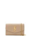 Saint Laurent Uptown Grained Leather Chain Wallet In Neutrals