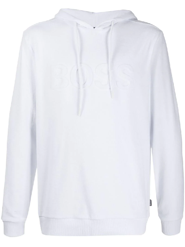 Hugo Boss Embroidered Logo Hoodie In White | ModeSens