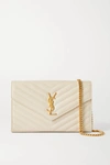 Saint Laurent Cassandre Chain Matelassé Textured-leather Wallet In Cream